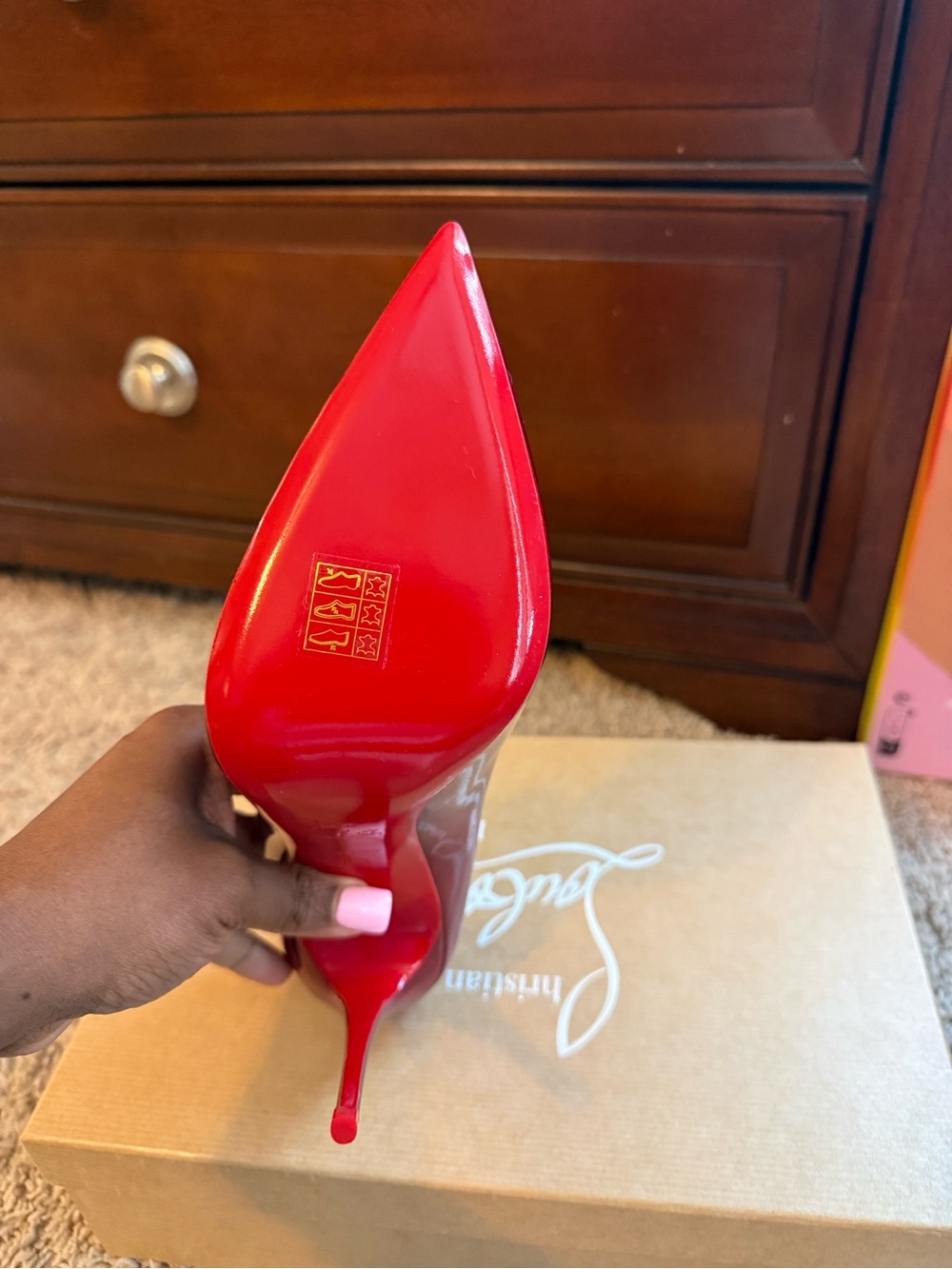 Christian Louboutin Metallic Red Pointed-Toe Stiletto Pumps - Picture 6 of 7